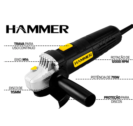 Esmerilhadeira Angular 710w 4.1/2 115mm Hammer 110v Em710