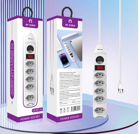 Extensão Elétrica 5 Tomadas 1,8m, 2500W, Botão Liga/Desliga, Segurança e Economia de Energia