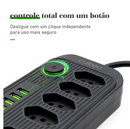 COIBEU Extensão Elétrica 2m/5m 10A 5 Tomadas 4 USB 1 Tipo-C Universal Bivolt Power 110v/220v WKC-541